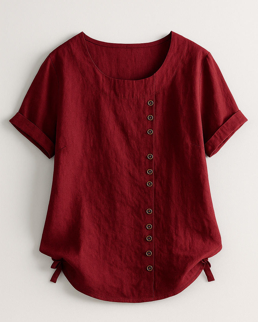 Women's Linen Button-Front Blouse - Lightweight, Breathable and Elegant - Dark red - Blouse - Concept Fashionlab