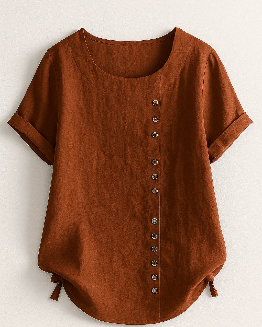 Women's Linen Button-Front Blouse - Lightweight, Breathable and Elegant - Brown - Blouse - Concept Fashionlab