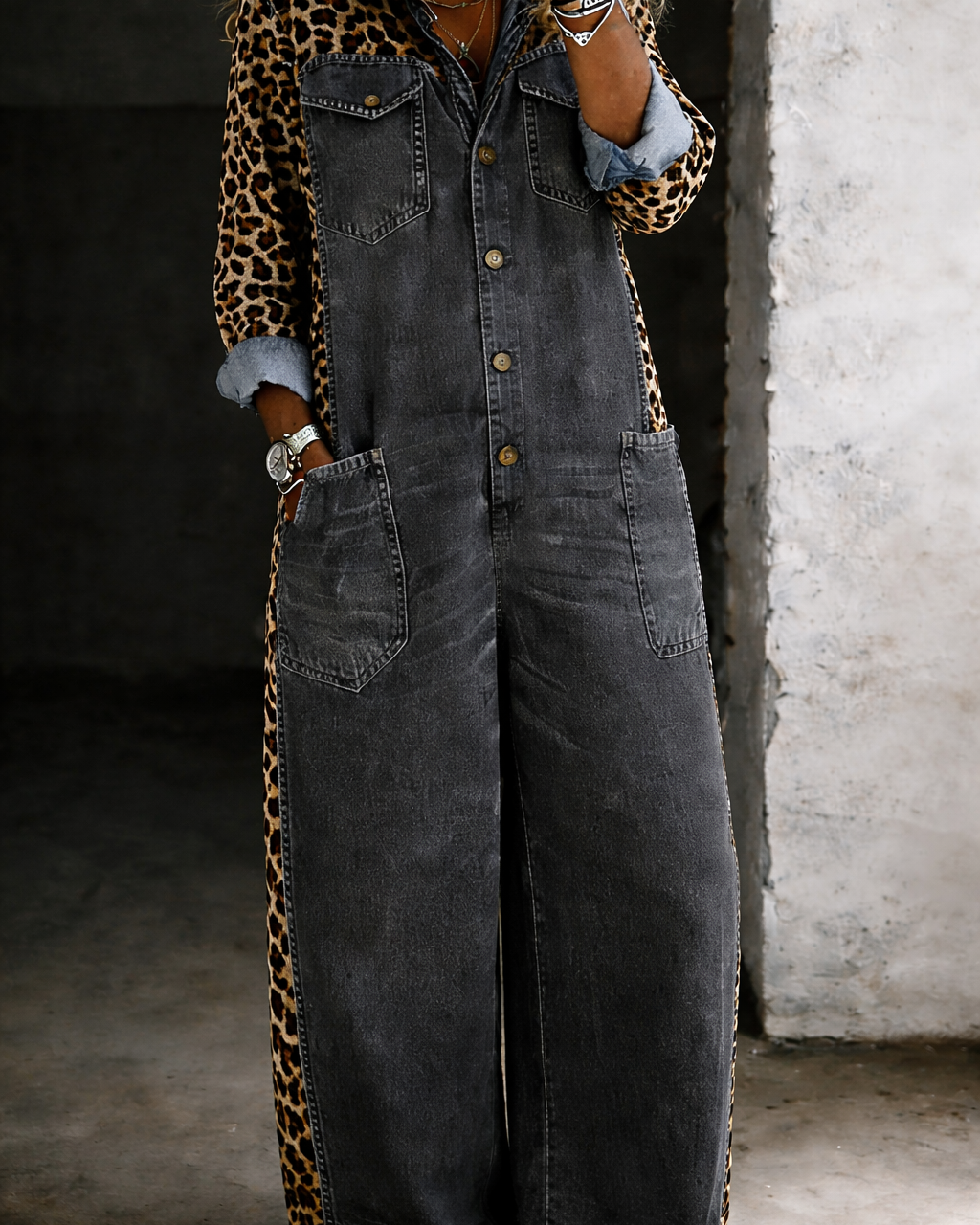Amanda | Einteiliger Denim-Hemd-Jumpsuit - Schwarz - - Margaret & Rose