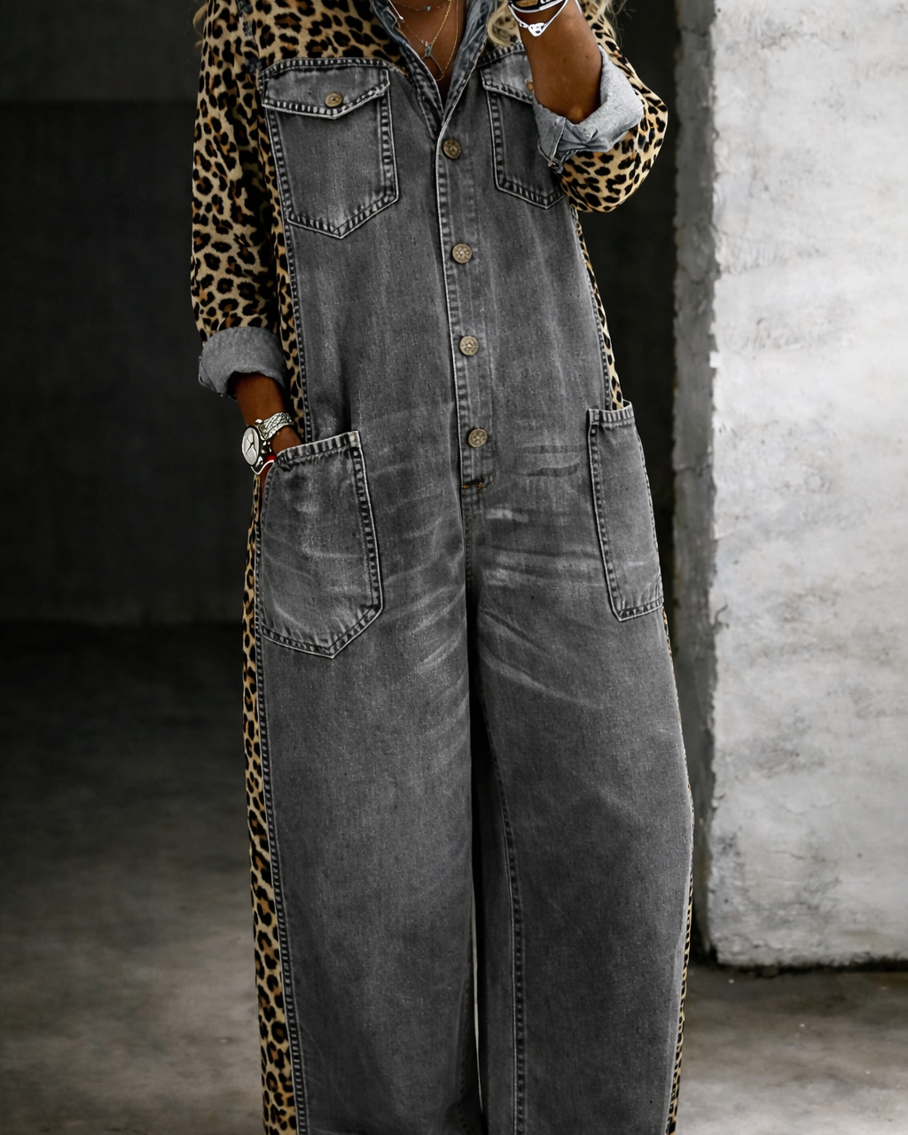 Amanda | Einteiliger Denim-Hemd-Jumpsuit - Grau - - Margaret & Rose
