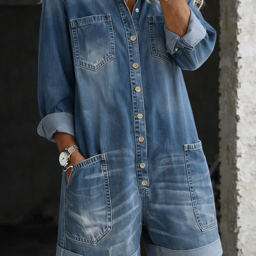 Celia | Denim-Jumpsuit-Shorts - Blau - - Cow Clothing