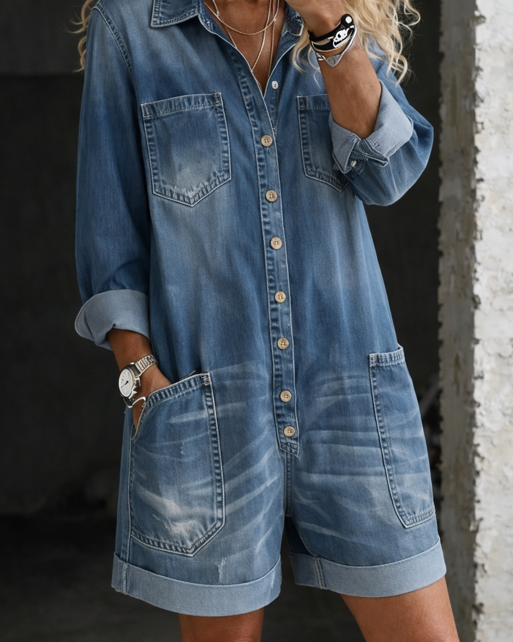 Celia | Denim-Jumpsuit-Shorts - Blau - - Cow Clothing
