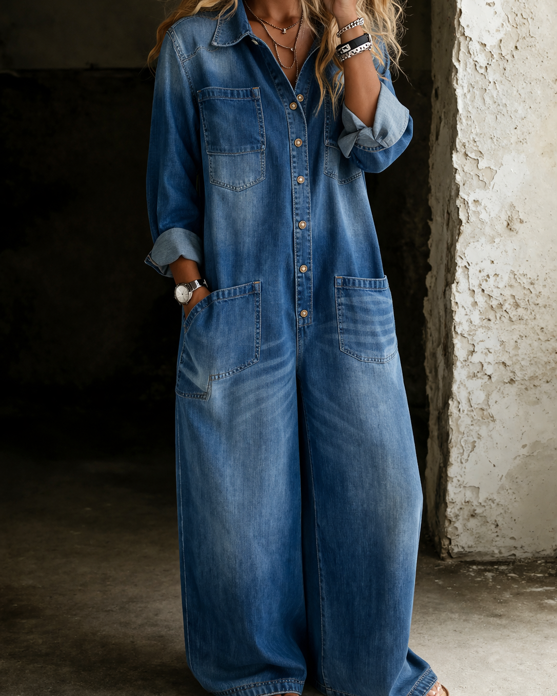 Lena | Lässiger Komfort Jumpsuit - Blau - - Denim Collection
