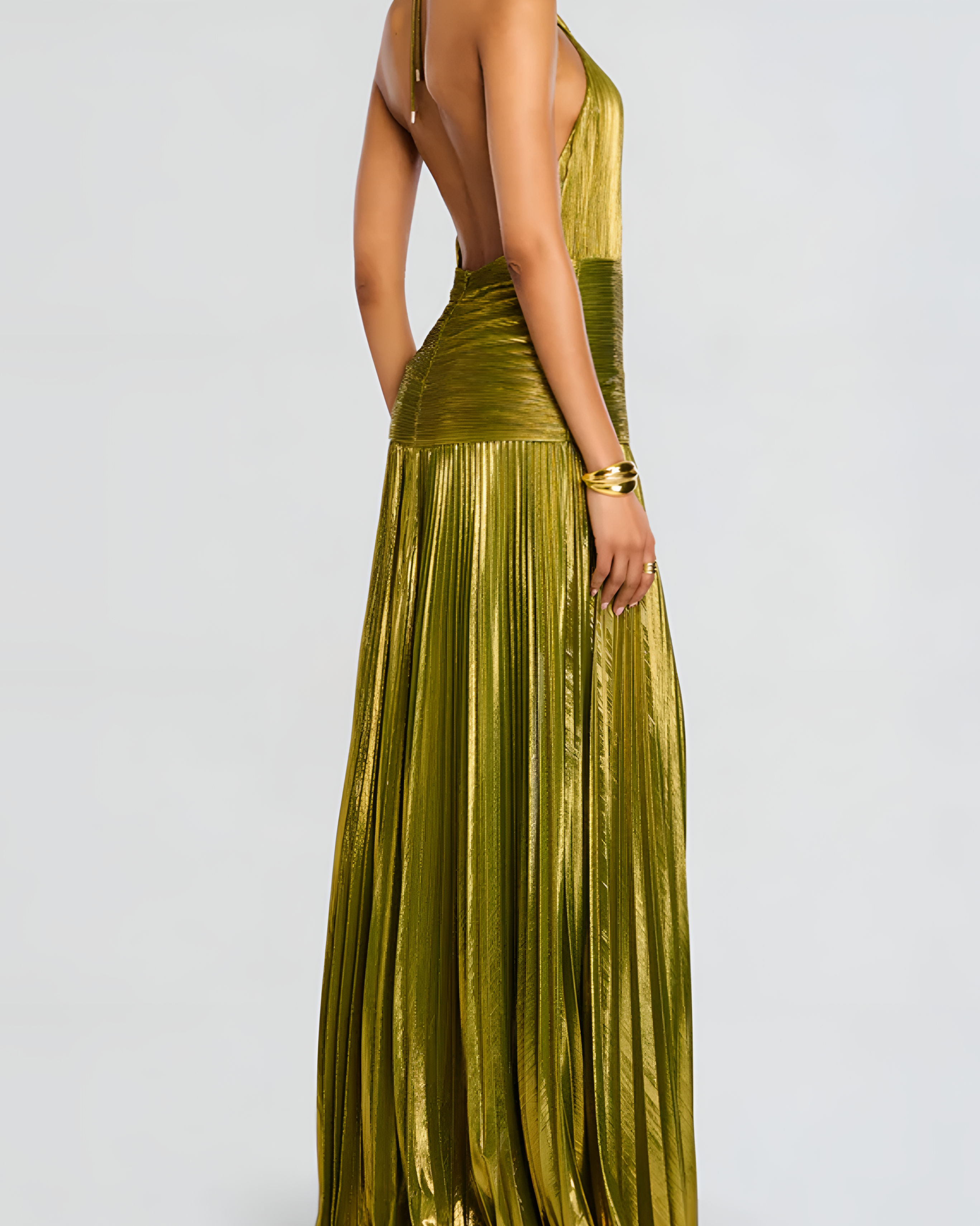 Thalia Metallic Maxi Dress in Peridot for an Elegant and Stunning Style - - Maxi Dress - Concept Fashionlab