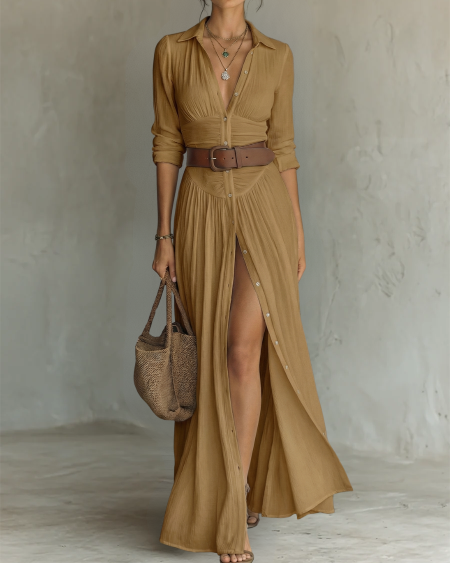 Elowen | Langes Maxikleid - Braun - DRESSES - Cow Clothing