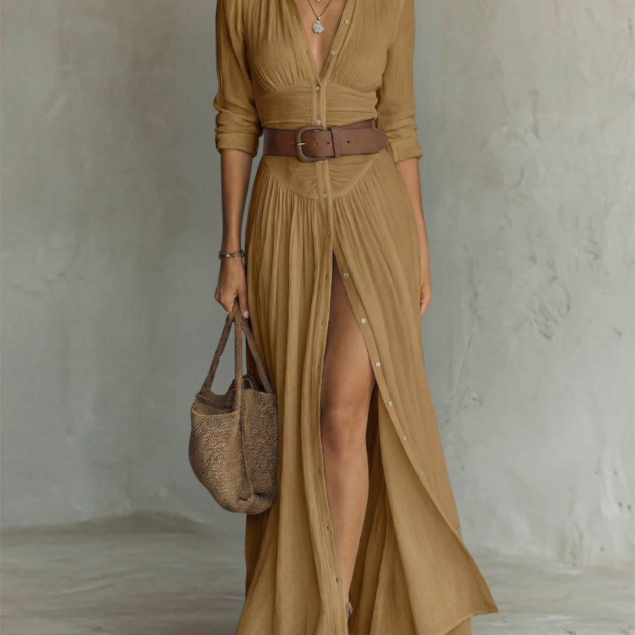 Elowen | Langes Maxikleid - Braun - DRESSES - Cow Clothing