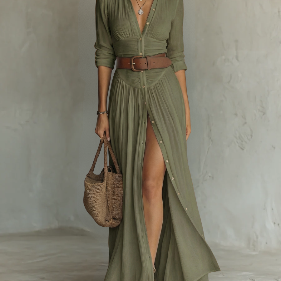 Elowen | Langes Maxikleid - Grün (Fast ausverkauft) - DRESSES - Cow Clothing