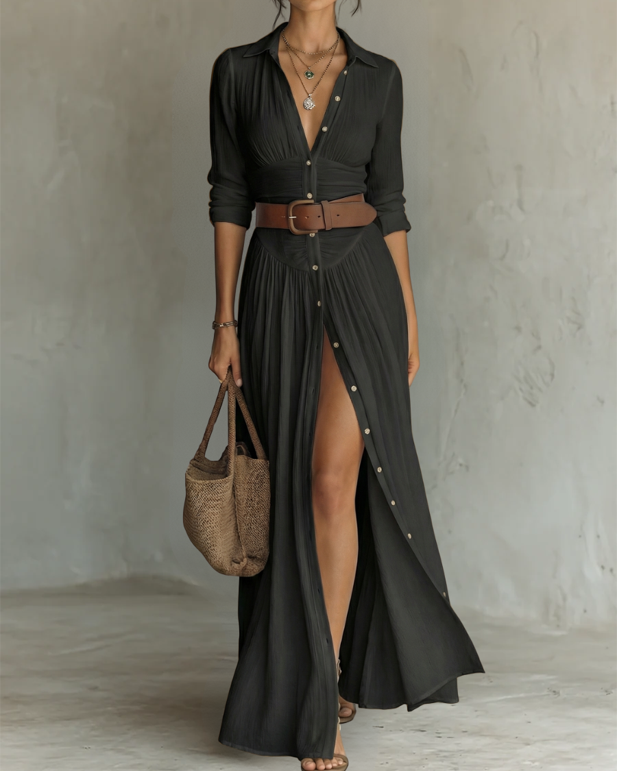 Elowen | Langes Maxikleid - Schwarz - DRESSES - Cow Clothing