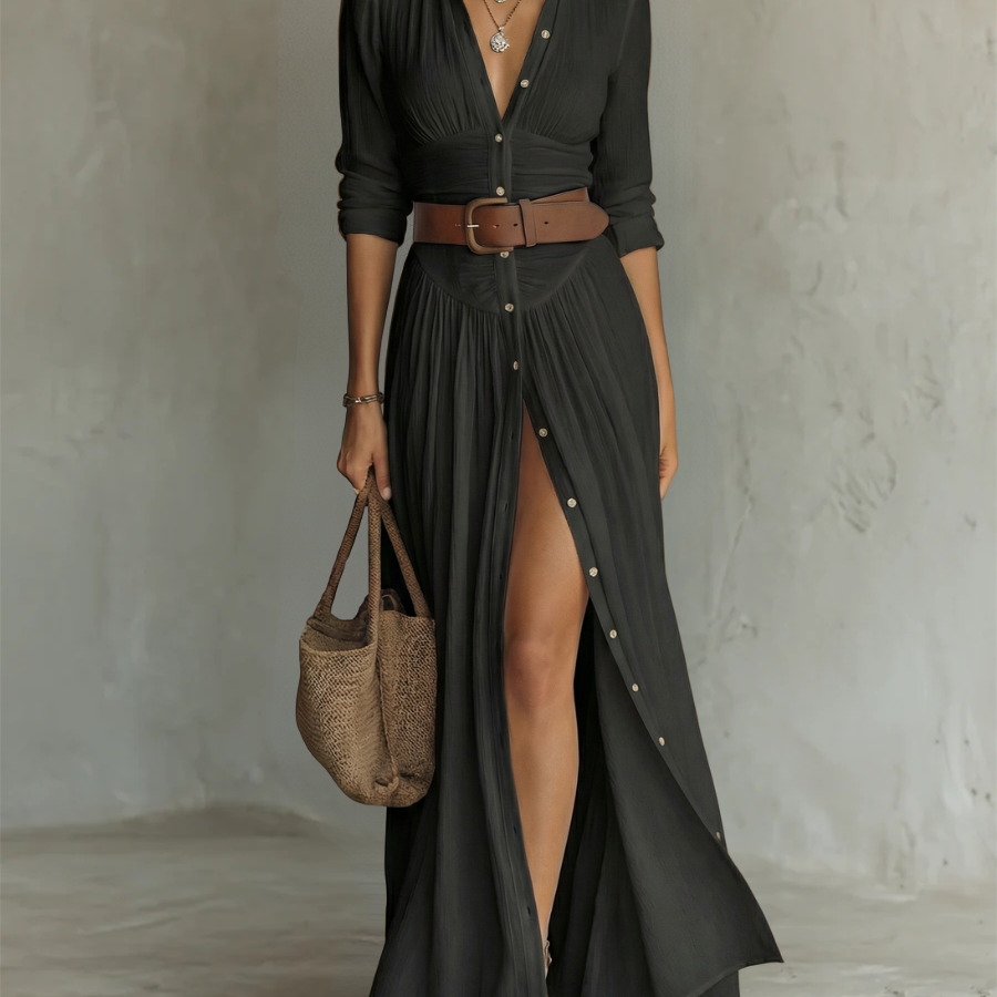Elowen | Langes Maxikleid - Schwarz - DRESSES - Cow Clothing
