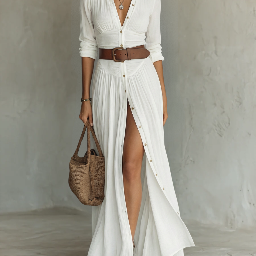 Elowen | Langes Maxikleid - Weiß (Fast ausverkauft) - DRESSES - Cow Clothing