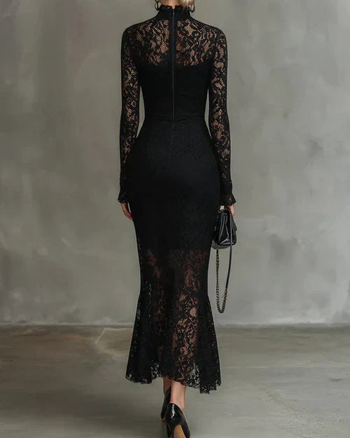 Schickes Hochkragen-Spitzen-Maxikleid - - Maxi Dress - Concept Fashionlab