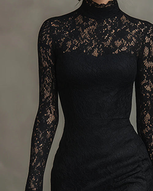 Schickes Hochkragen-Spitzen-Maxikleid - - Maxi Dress - Concept Fashionlab