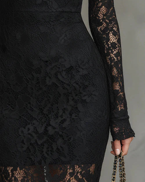 Schickes Hochkragen-Spitzen-Maxikleid - - Maxi Dress - Concept Fashionlab