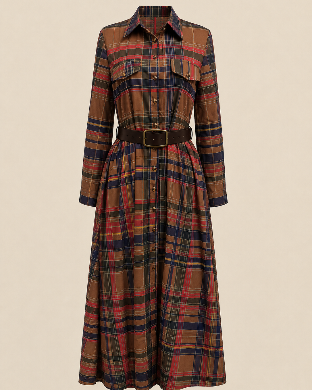 Elegantes zeitloses kariertes Maxikleid - - Plaid Maxi Dress - Concept Fashionlab Boutique