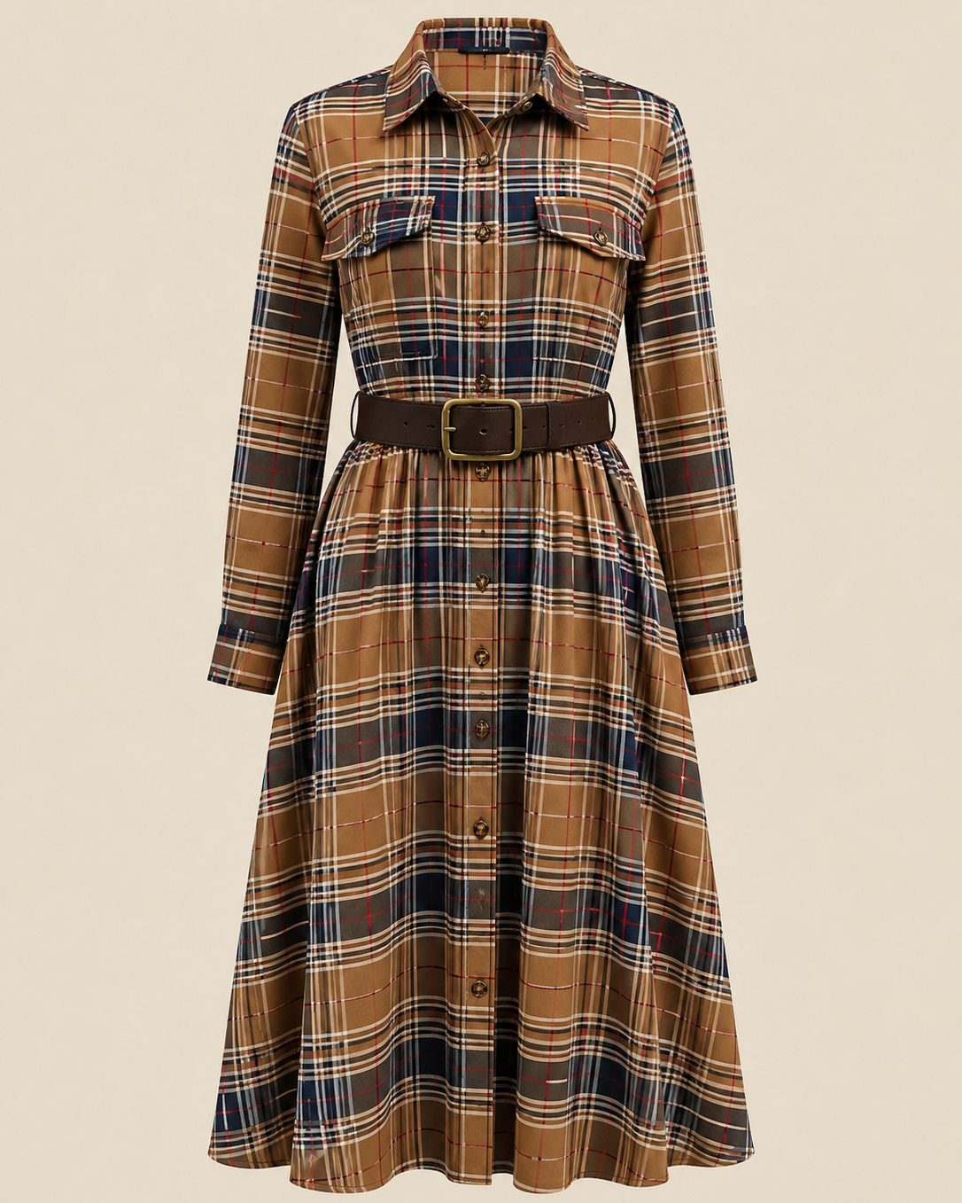 Elegantes zeitloses kariertes Maxikleid - - Plaid Maxi Dress - Concept Fashionlab Boutique