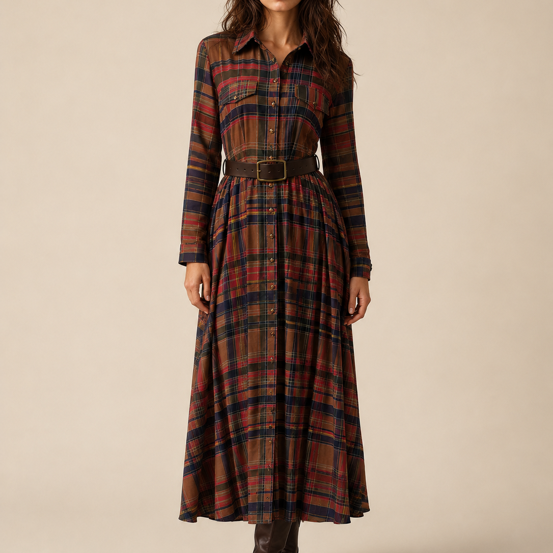 Elegantes zeitloses kariertes Maxikleid - Rot - Plaid Maxi Dress - Concept Fashionlab Boutique