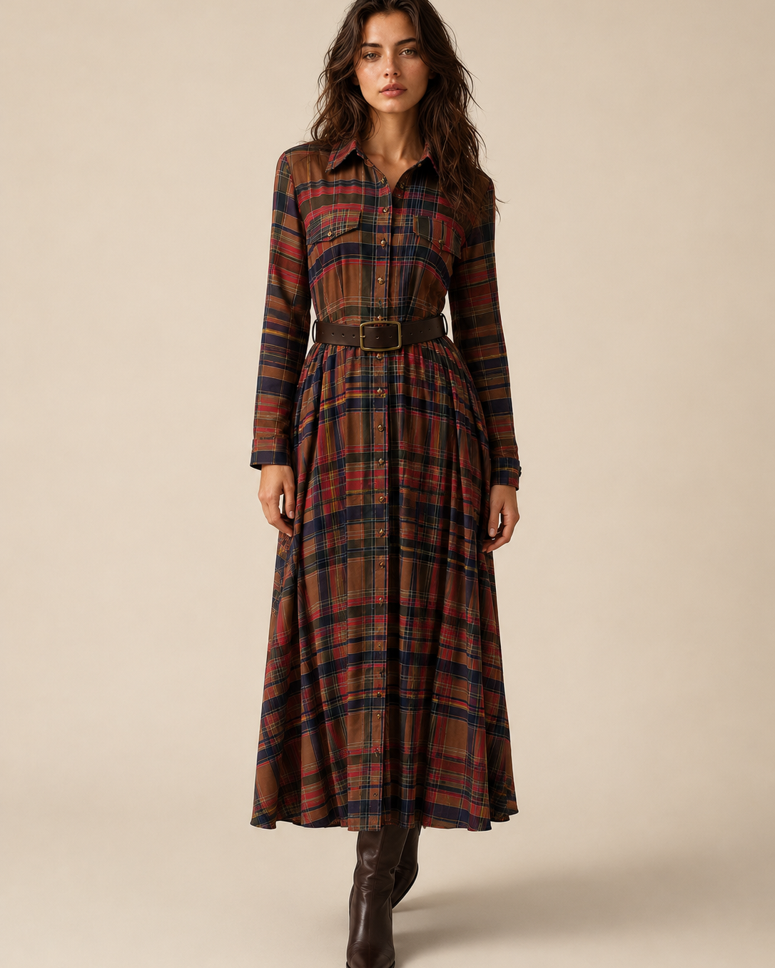 Elegantes zeitloses kariertes Maxikleid - Rot - Plaid Maxi Dress - Concept Fashionlab Boutique