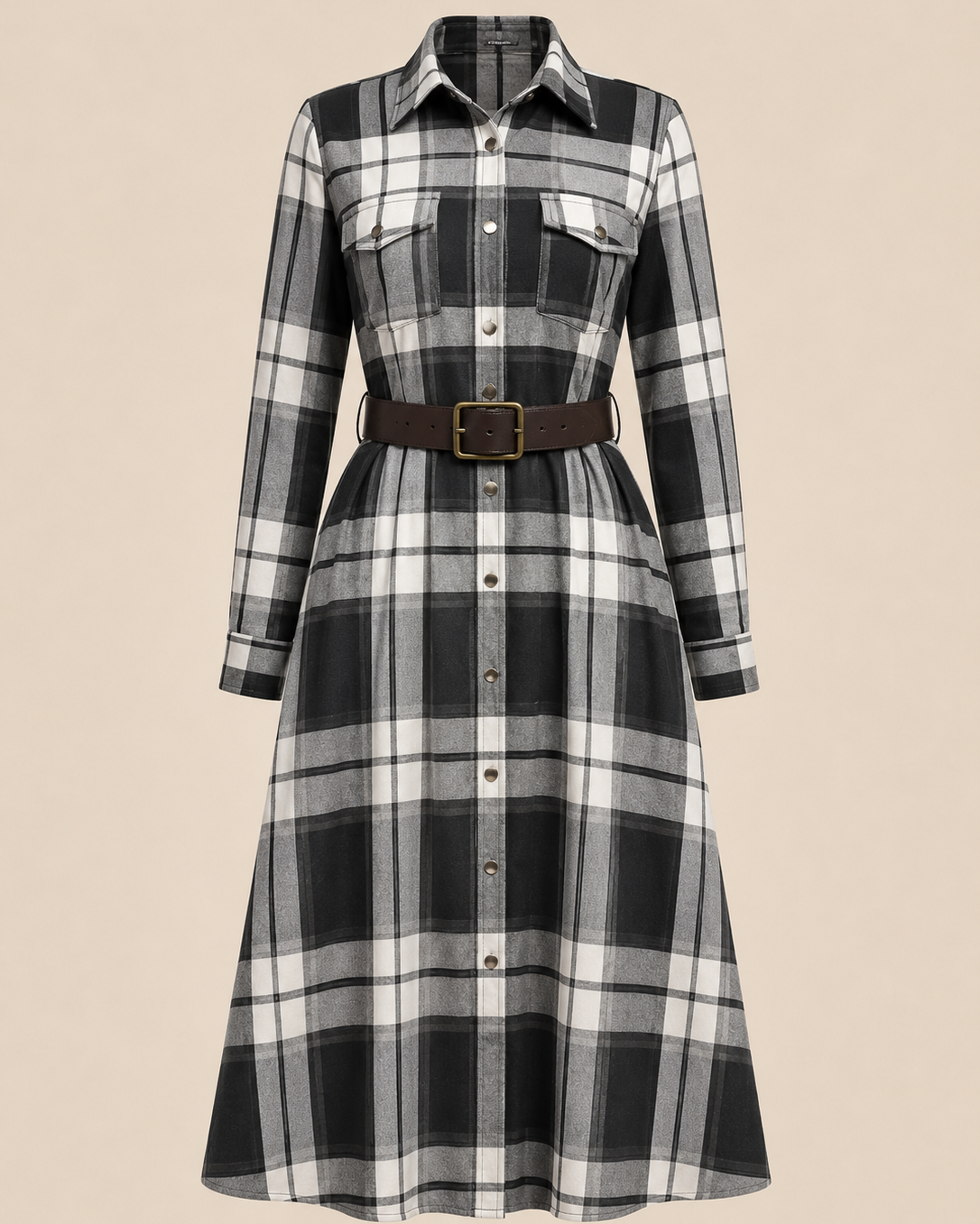 Elegantes zeitloses kariertes Maxikleid - - Plaid Maxi Dress - Concept Fashionlab Boutique