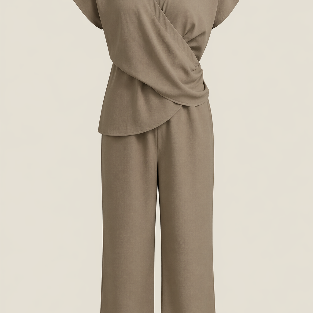 Elegantes zweiteiliges Set - Khaki - Two-Piece Set - Concept Fashionlab