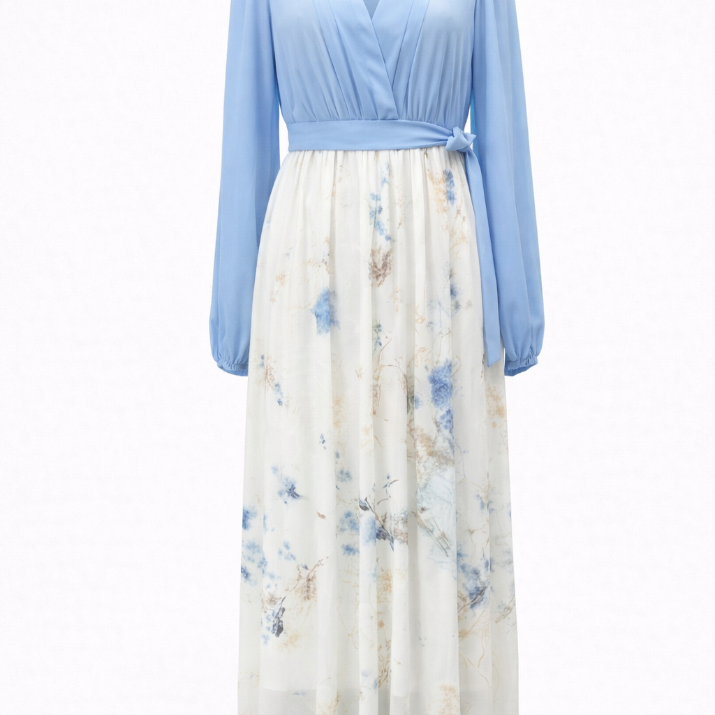 Elegantes langes Kleid mit leichten Ärmeln Damen - Hellblau - Damen > Kleider - Concept Fashionlab