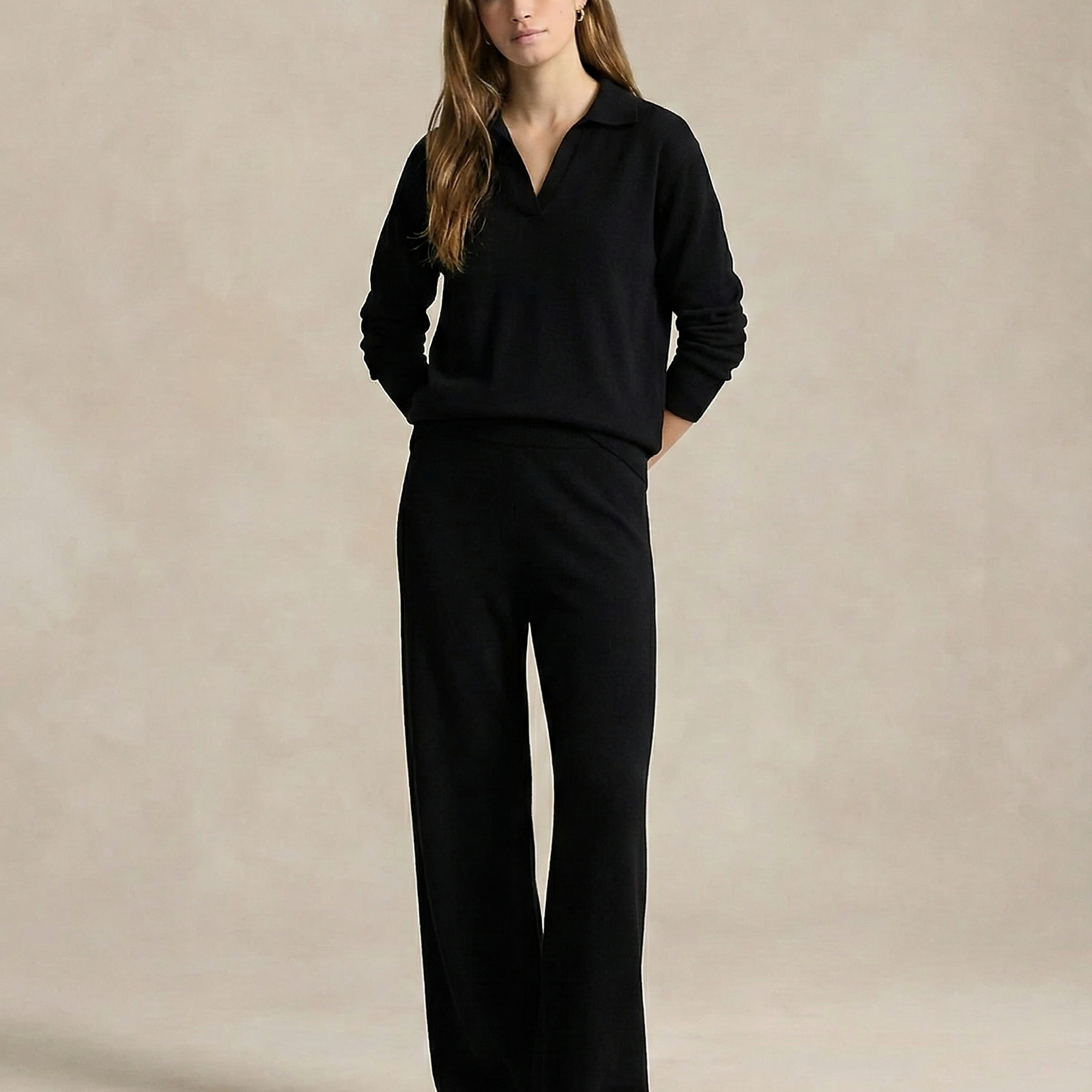 Polo-Strick-Set – müheloser Stil, ganztägiger Komfort - Schwarz - Two-Piece Set - Concept Fashionlab