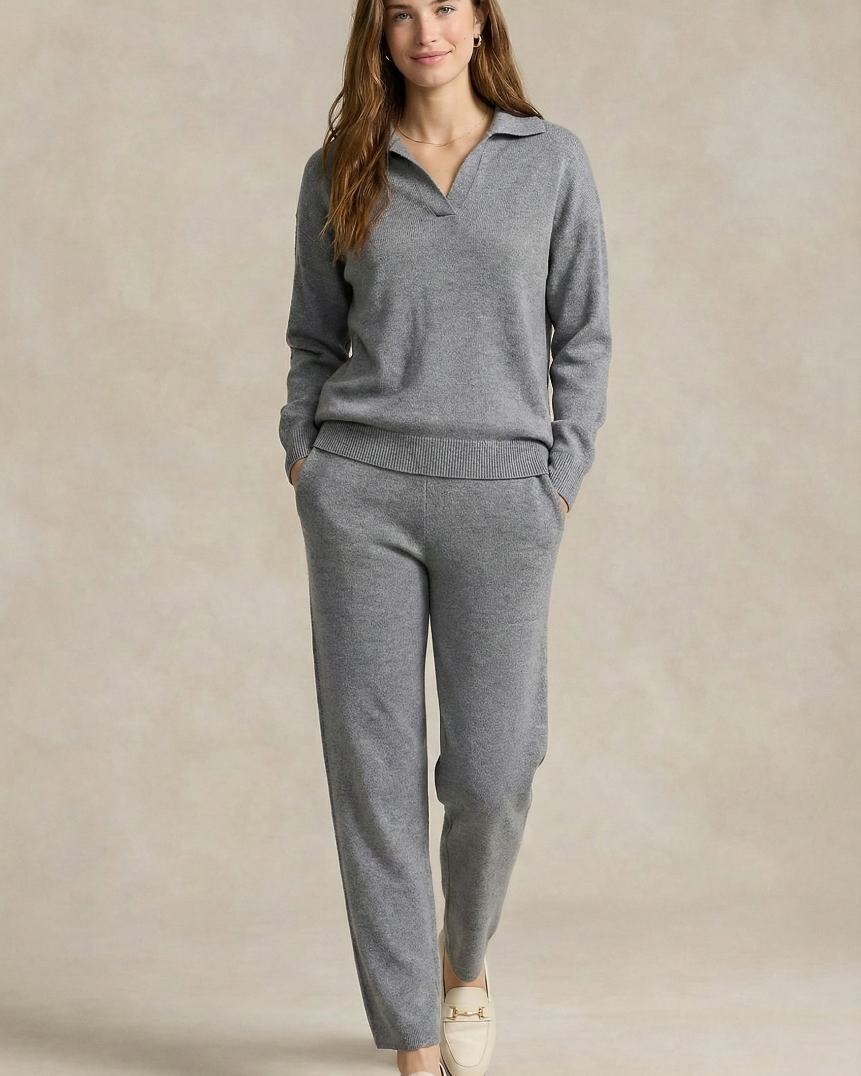 Polo-Strick-Set – müheloser Stil, ganztägiger Komfort - Grau - Two-Piece Set - Concept Fashionlab