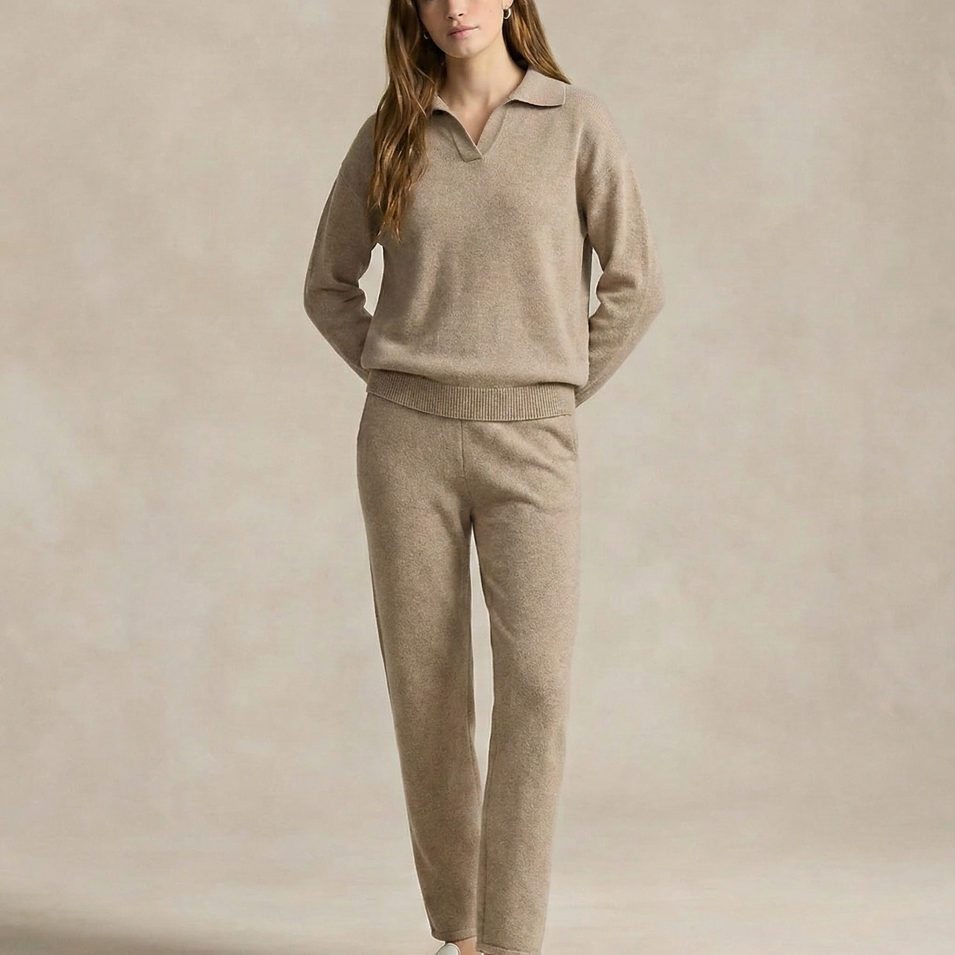 Polo-Strick-Set – müheloser Stil, ganztägiger Komfort - Khaki - Two-Piece Set - Concept Fashionlab