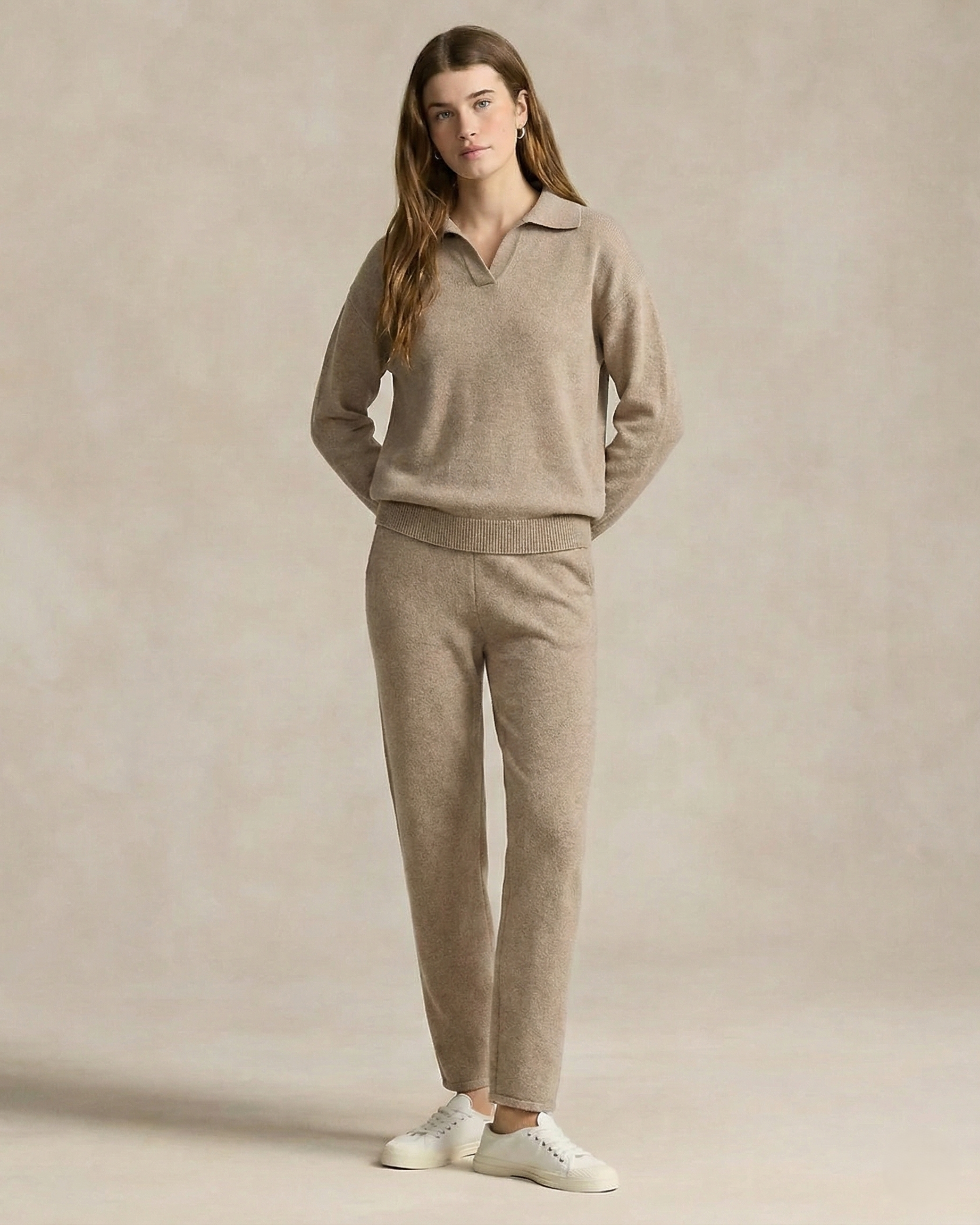 Polo-Strick-Set – müheloser Stil, ganztägiger Komfort - Khaki - Two-Piece Set - Concept Fashionlab