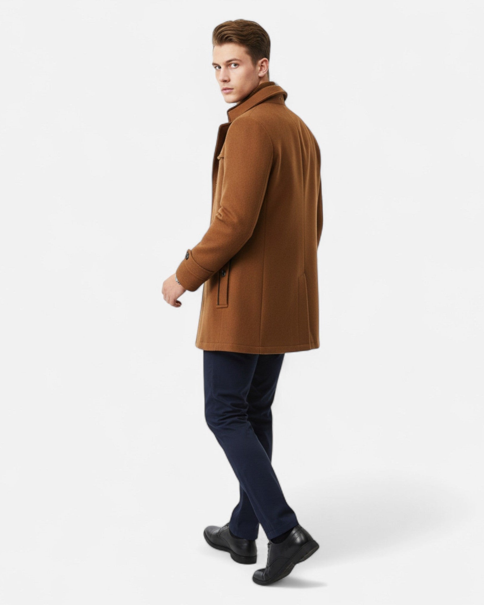 Eleganter Herren Woll-Trenchcoat – Doppelkragen & Reißverschluss - - Men > Coats - Ancienne Monde