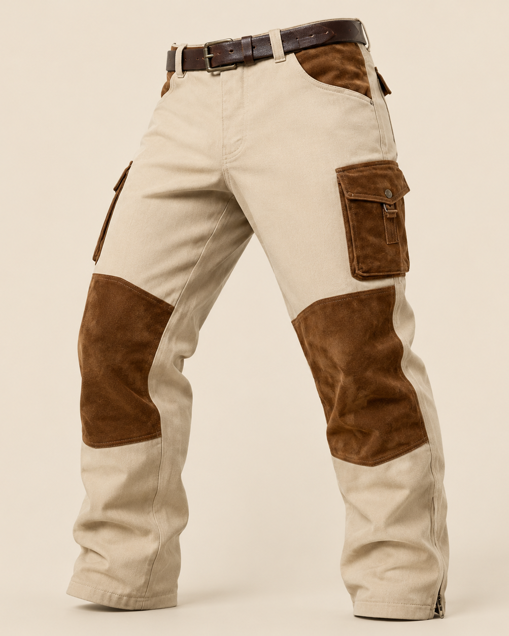 Herren Cargohose mit Kontrastbesatz und Cargotaschen - Verstärktes Beige - Cargo Pants - Concept Fashionlab