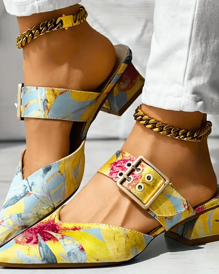 Damen Schnallen-Blockabsatz-Mules - - Damen > Sandalen > Absatz - Concept Fashionlab