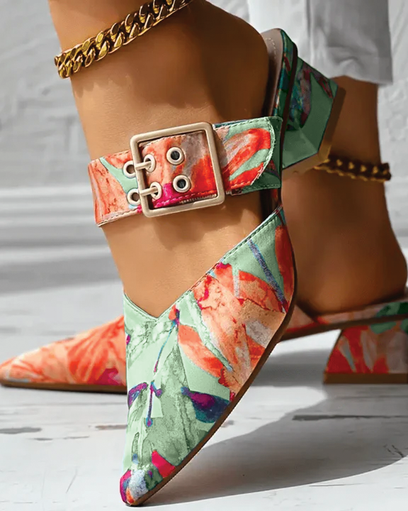 Damen Schnallen-Blockabsatz-Mules - Orange - Damen > Sandalen > Absatz - Concept Fashionlab