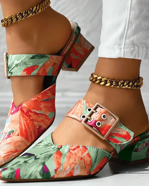 Damen Schnallen-Blockabsatz-Mules - - Damen > Sandalen > Absatz - Concept Fashionlab