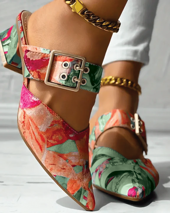 Damen Schnallen-Blockabsatz-Mules - - Damen > Sandalen > Absatz - Concept Fashionlab