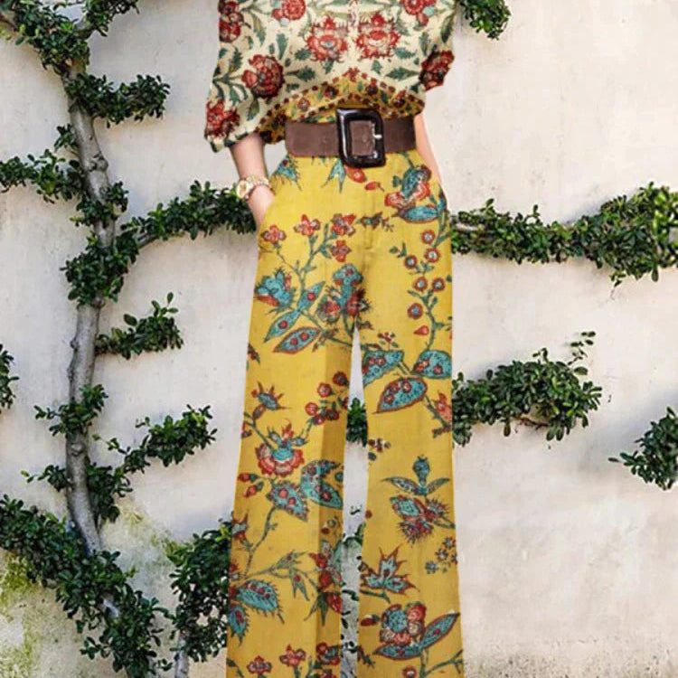 Nova - künstlerischer Jumpsuit - Vintage Sonnenblumen-Wandteppich - Jumpsuit - Concept Fashionlab Boutique