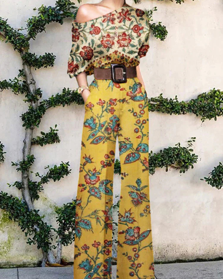 Nova - künstlerischer Jumpsuit - Vintage Sonnenblumen-Wandteppich - Jumpsuit - Concept Fashionlab Boutique