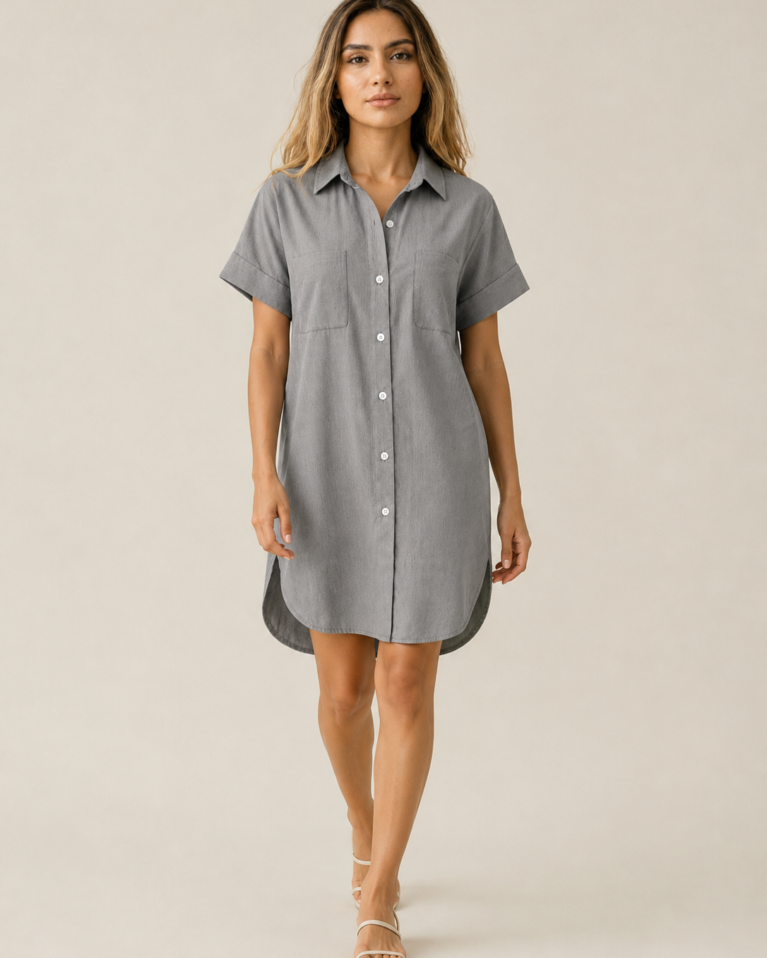 Lässiges Damen Hemdkleid mit Knopfleiste und Taschen - - Dress - Concept Fashionlab