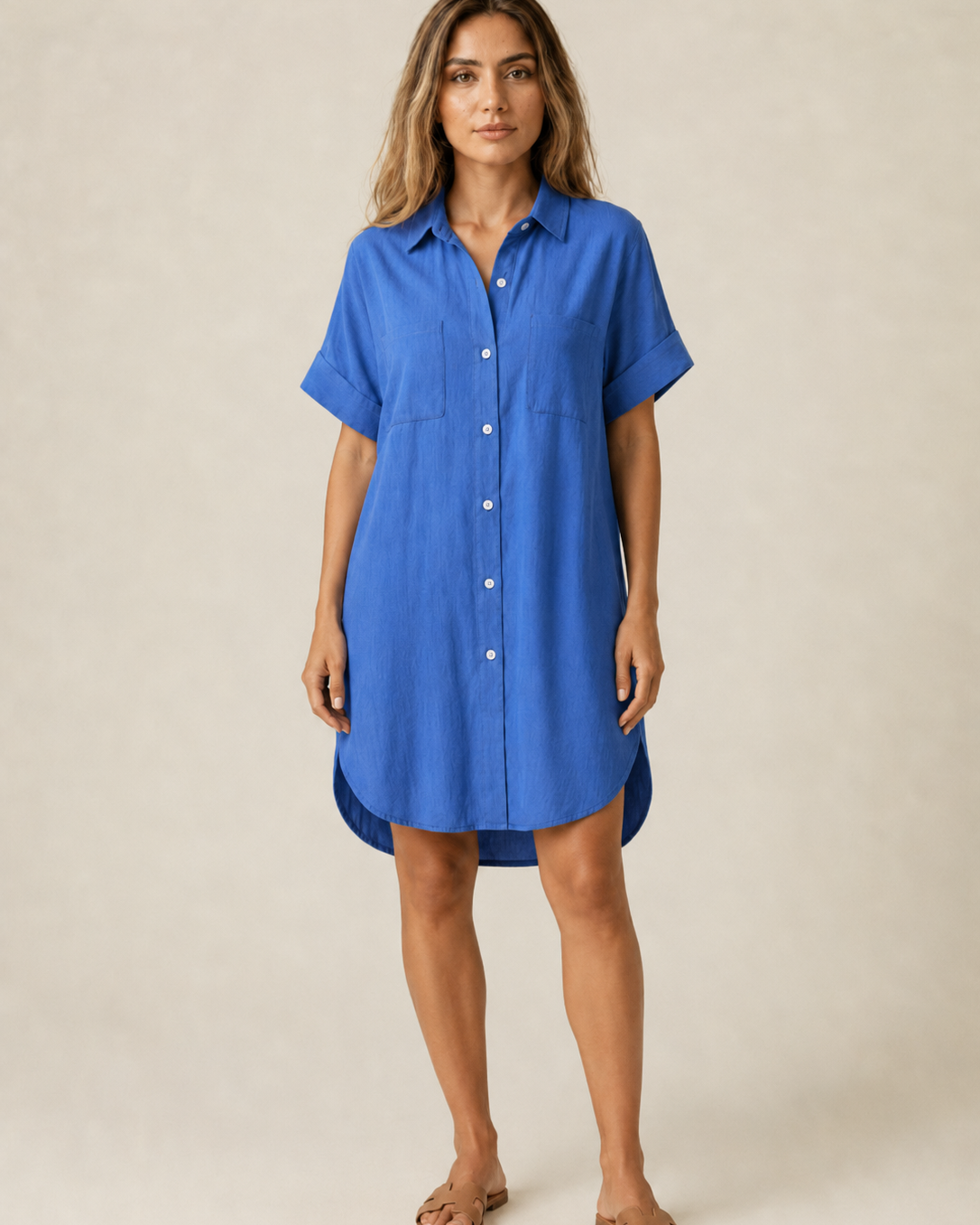 Lässiges Damen Hemdkleid mit Knopfleiste und Taschen - - Dress - Concept Fashionlab