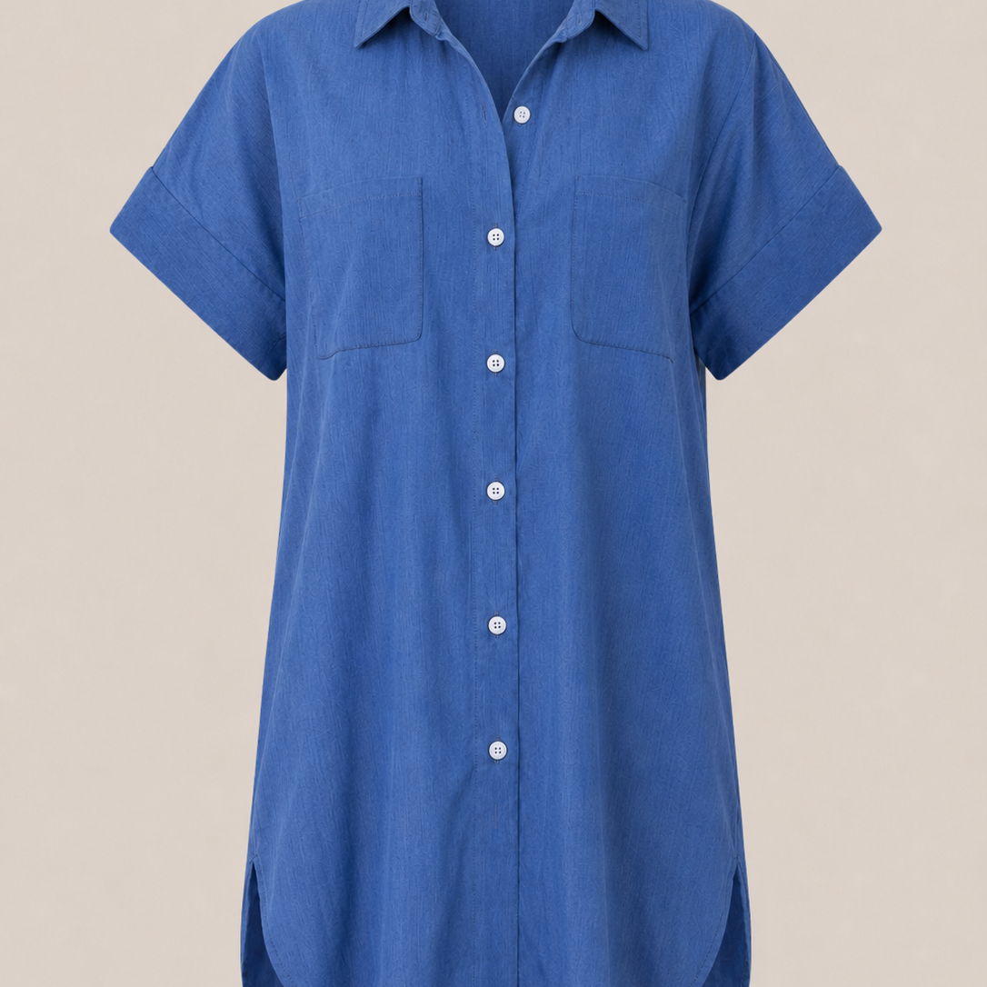 Lässiges Damen Hemdkleid mit Knopfleiste und Taschen - Hellblau - Dress - Concept Fashionlab