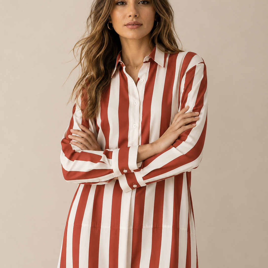 Lässiges gestreiftes Shirt Boho-Stil Maxi-Kleid - Rot - Shirt - Concept Fashionlab