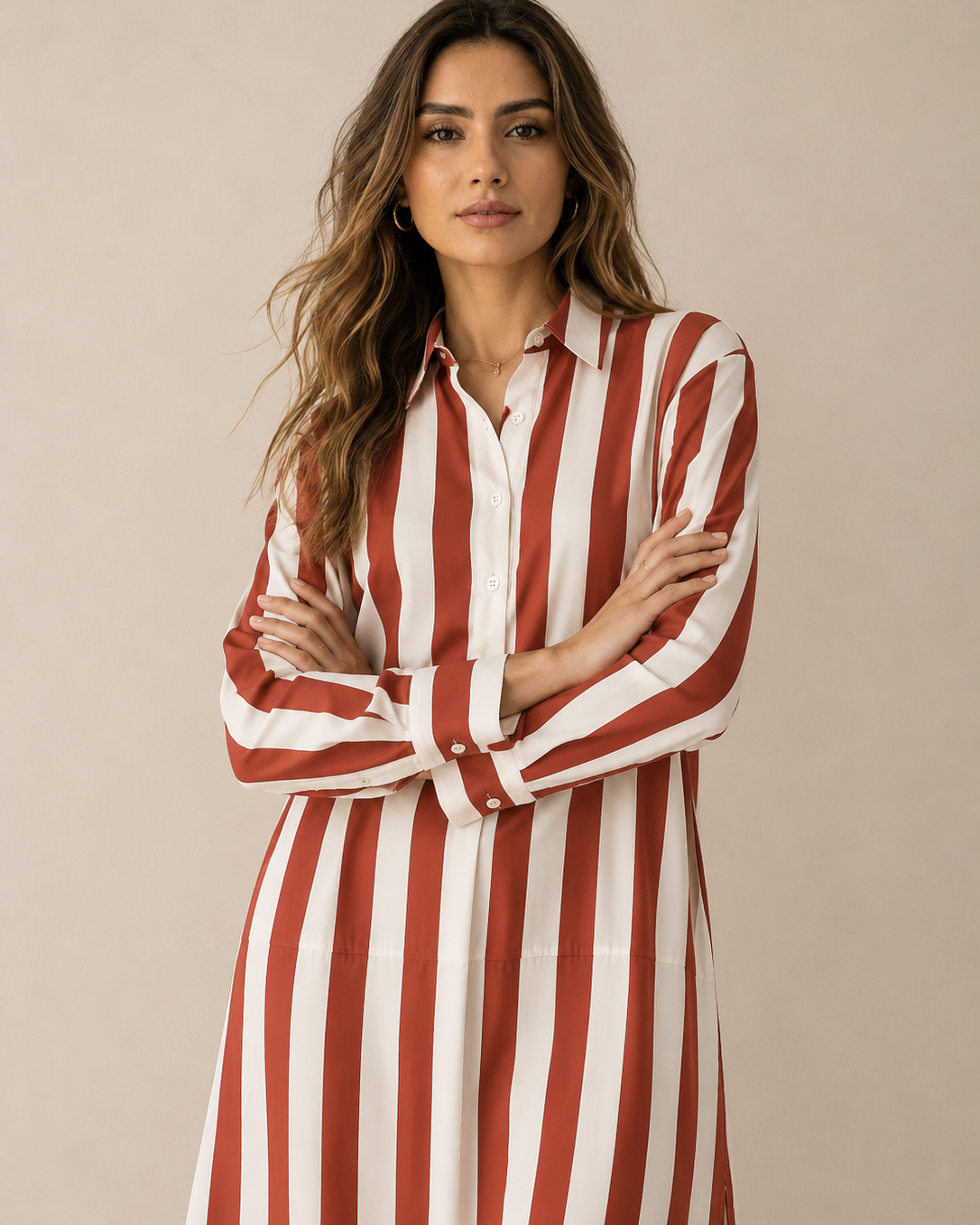 Lässiges gestreiftes Shirt Boho-Stil Maxi-Kleid - Rot - Shirt - Concept Fashionlab