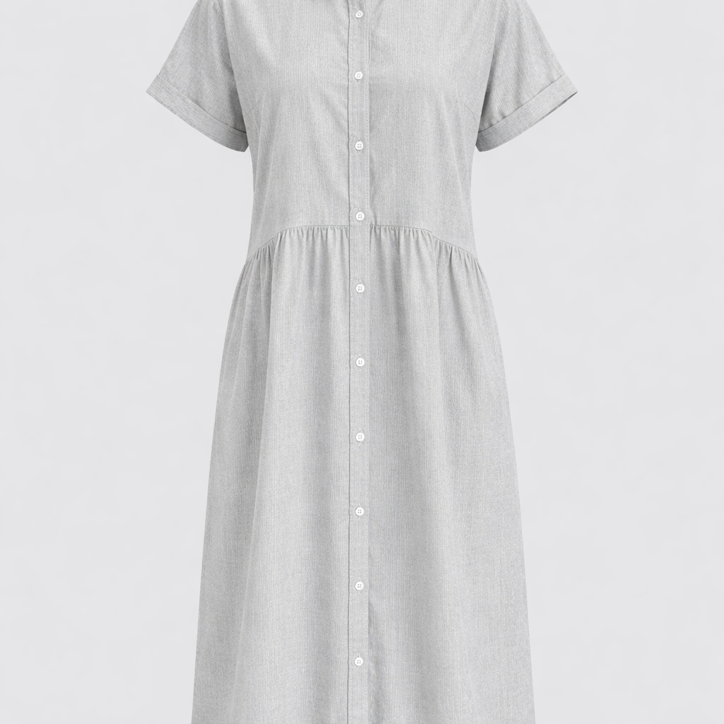 Gestreiftes Hemdblusenkleid für Damen mit Knopfleiste und kurzen Ärmeln