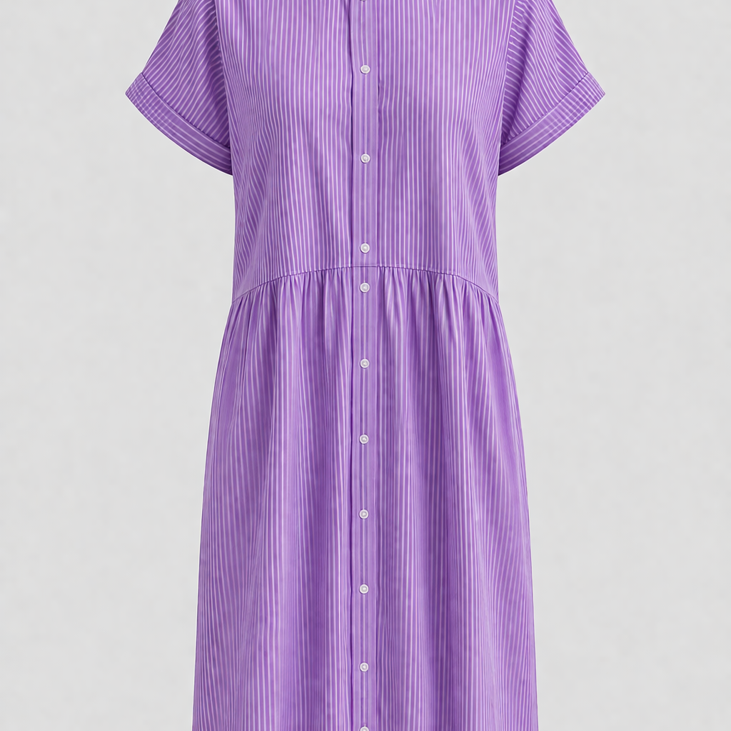 Gestreiftes Hemdblusenkleid für Damen mit Knopfleiste und kurzen Ärmeln