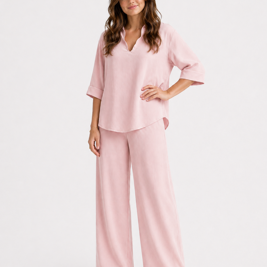 Locker geschnittenes zweiteiliges Set aus leichtem Polyester – Resort-Wear