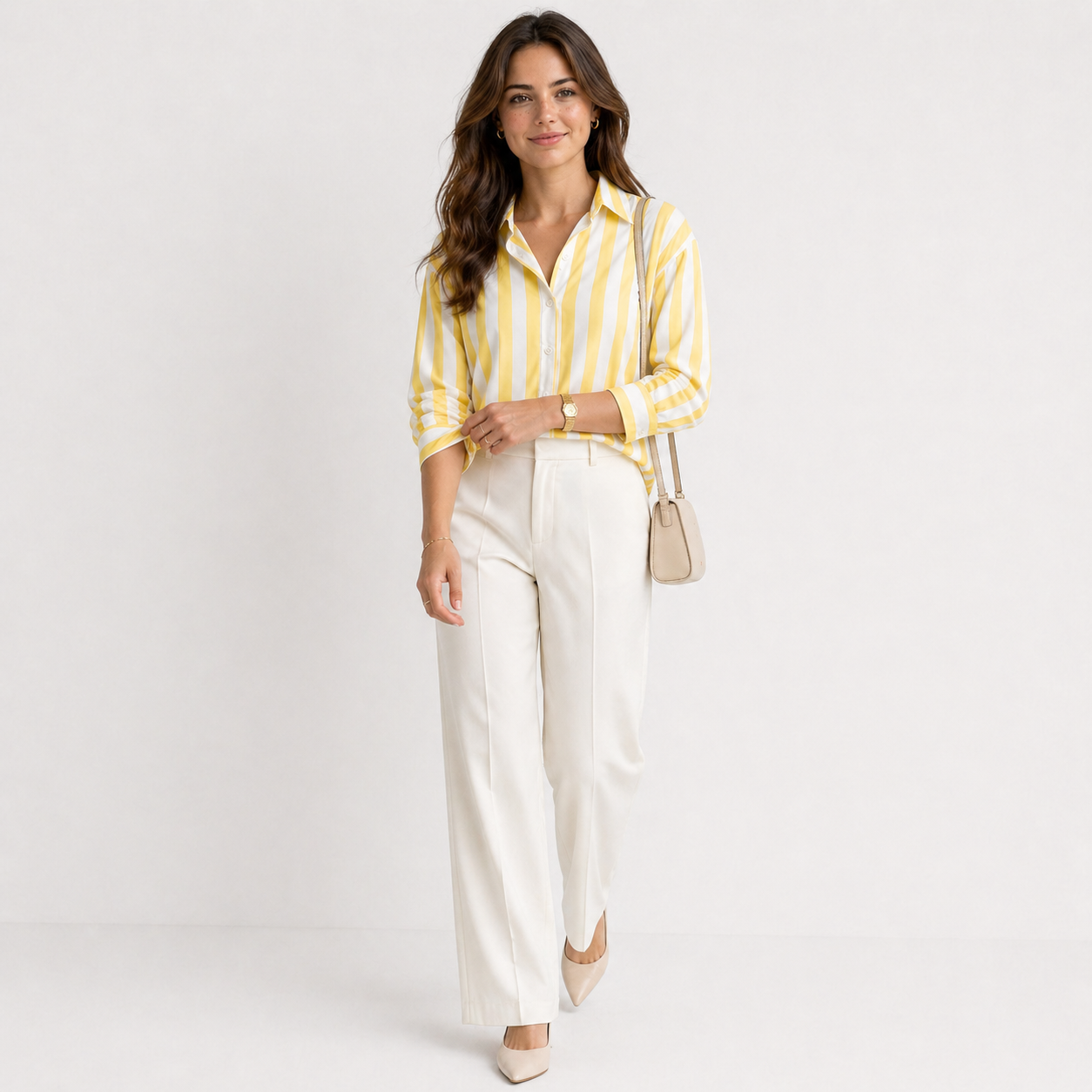 Locker geschnittenes gestreiftes Hemd aus Polyester – Moderner Casual-Look