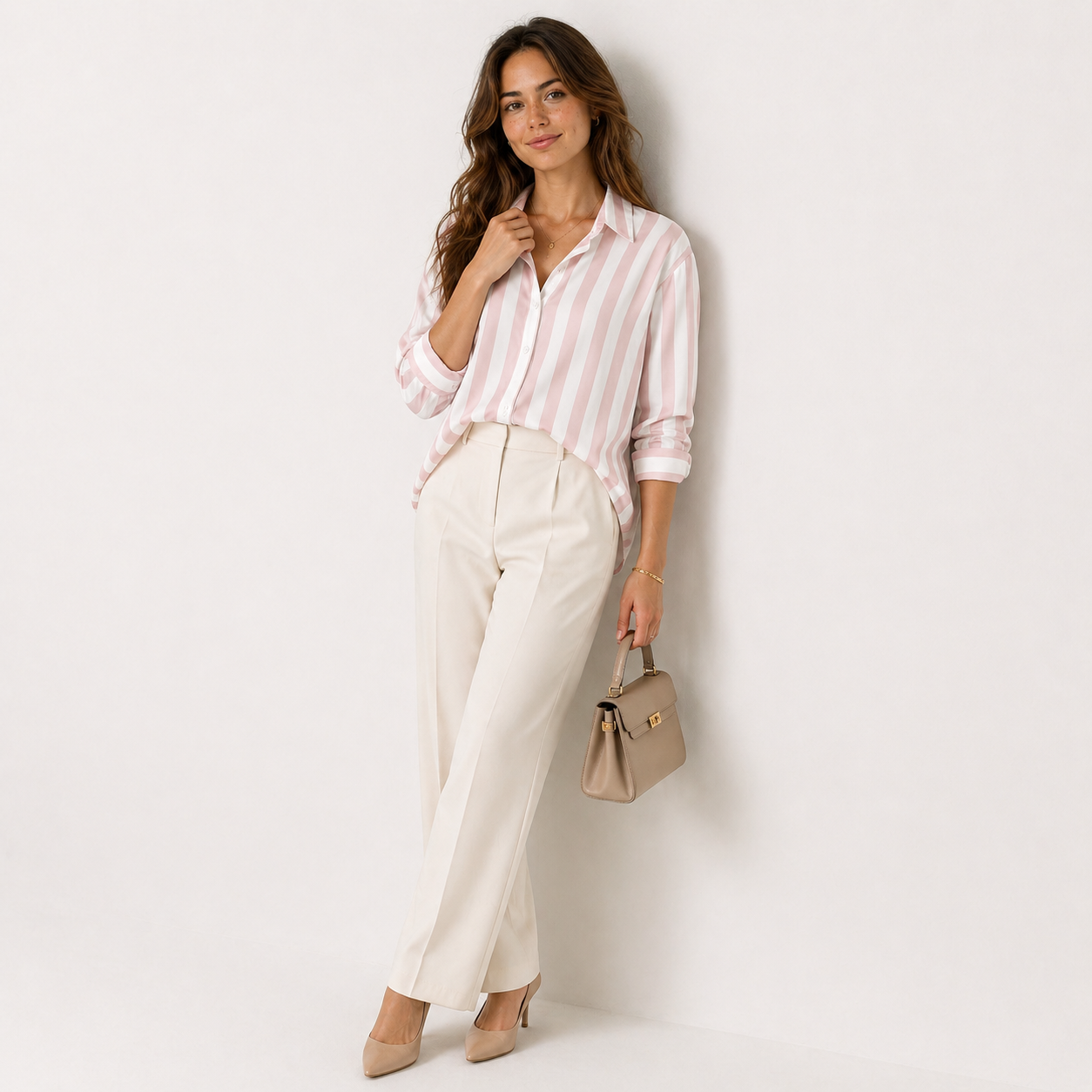 Locker geschnittenes gestreiftes Hemd aus Polyester – Moderner Casual-Look
