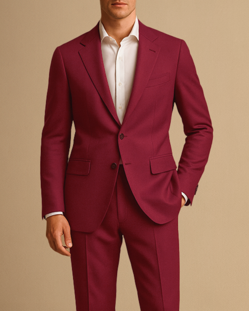 Leichter Herren Slim Fit Anzug Zweiteiler für Hochzeiten und formelle Anlässe - Rot - Men's Suits - Concept Palermo