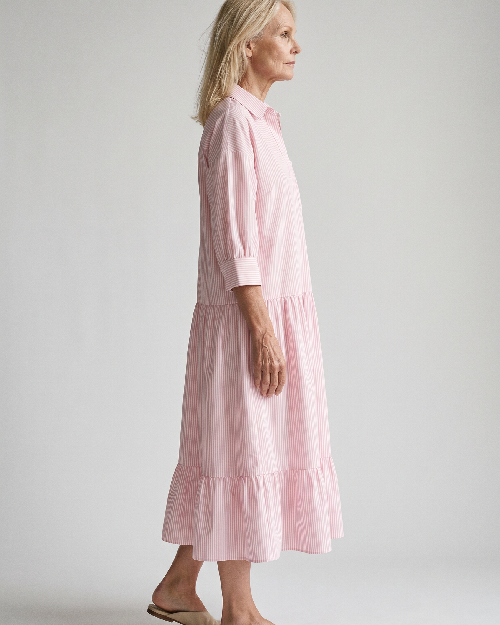 Blau gestreiftes lockeres Shirtkleid in Maxi-Länge - - Shirt - Concept Fashionlab