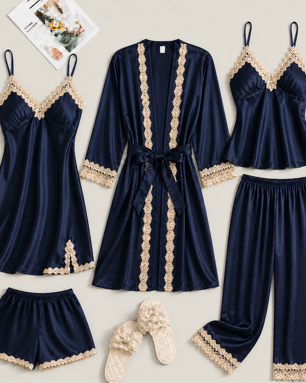Nachtwäsche-Set – elegante und bequeme Schlafwäsche - Marineblau - Pajama Set - Concept Fashionlab Boutique