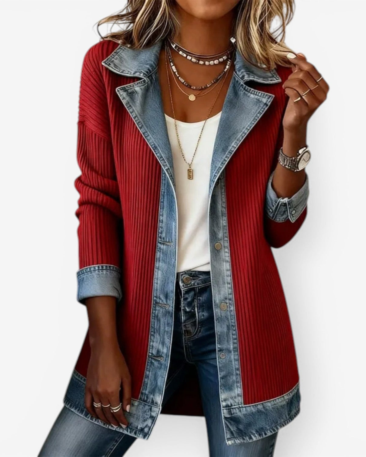 Emilia | Blazer aus Denim-Mix - Rot - - Margaret & Rose